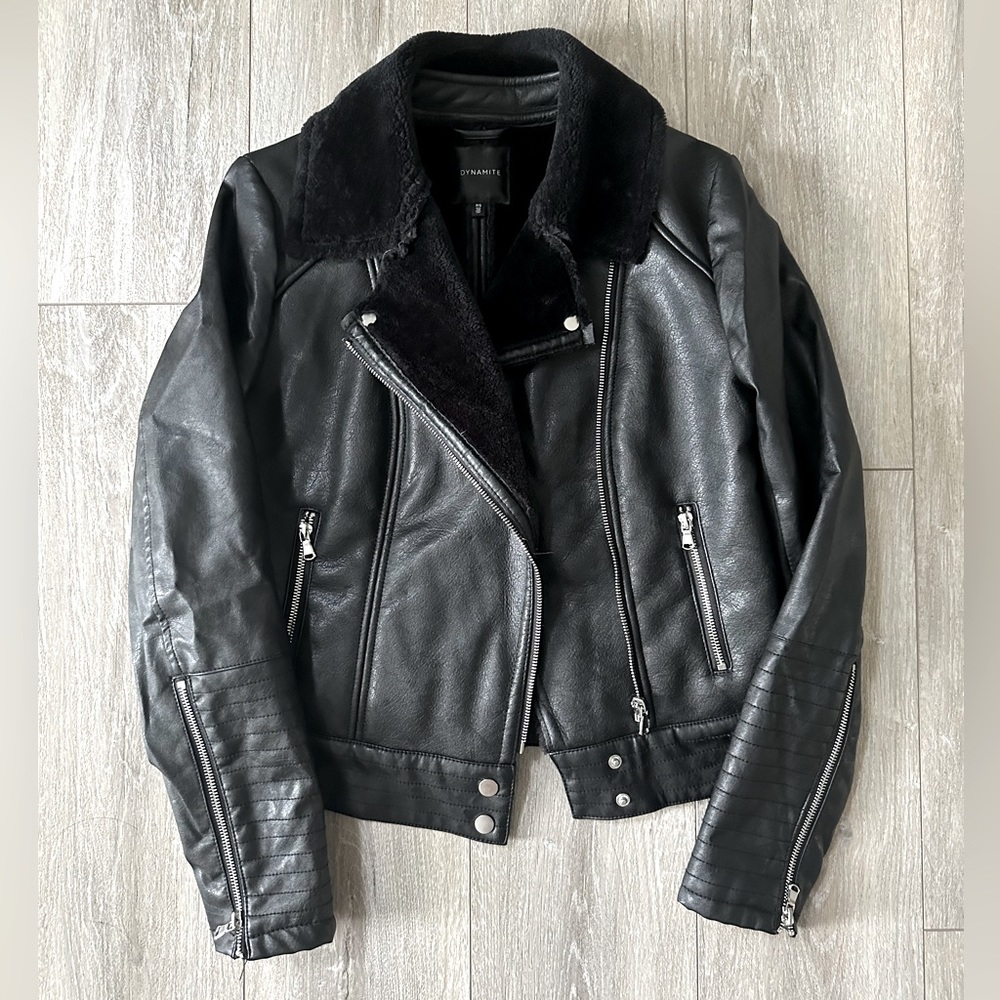 Faux fur/faux Leather moto jacket